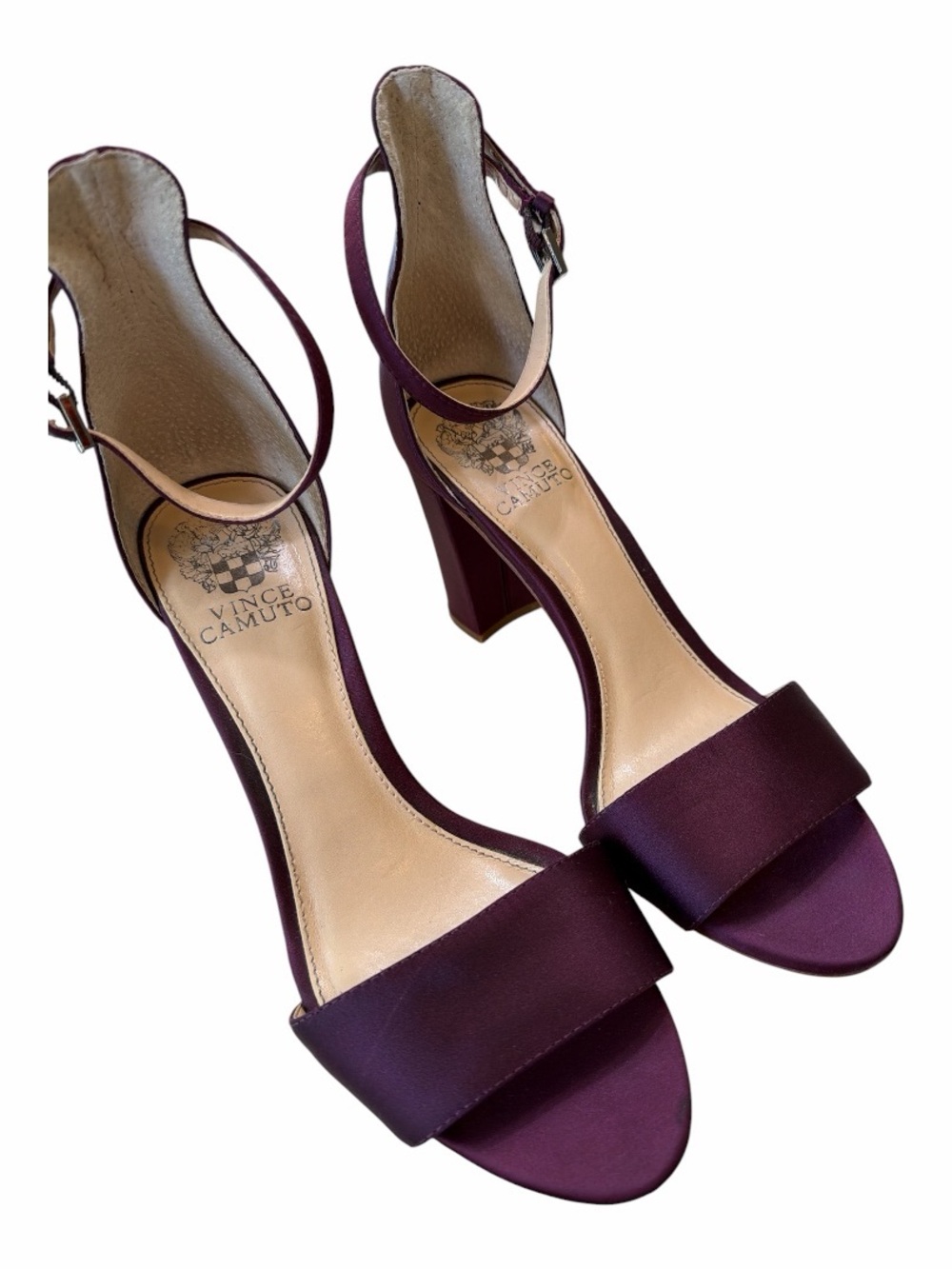 Vince Camuto Plum Block Heel Sandals Size 8 Ankle Strap Heels - Picture 9 of 14